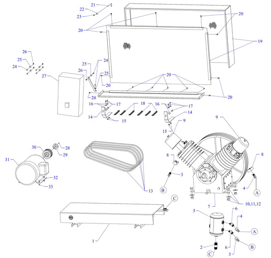T15B-B Three Phase Air Compressor Assembly Parts