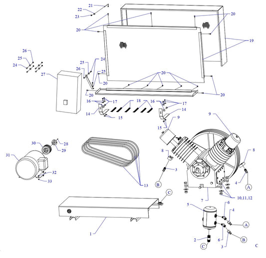 T20B-B Three Phase Air Compressor Assembly Parts By Jenny