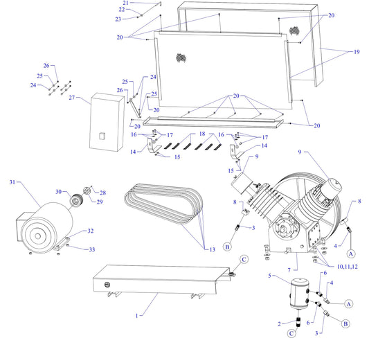 T25B-B Three Phase Air Compressor Assembly Parts