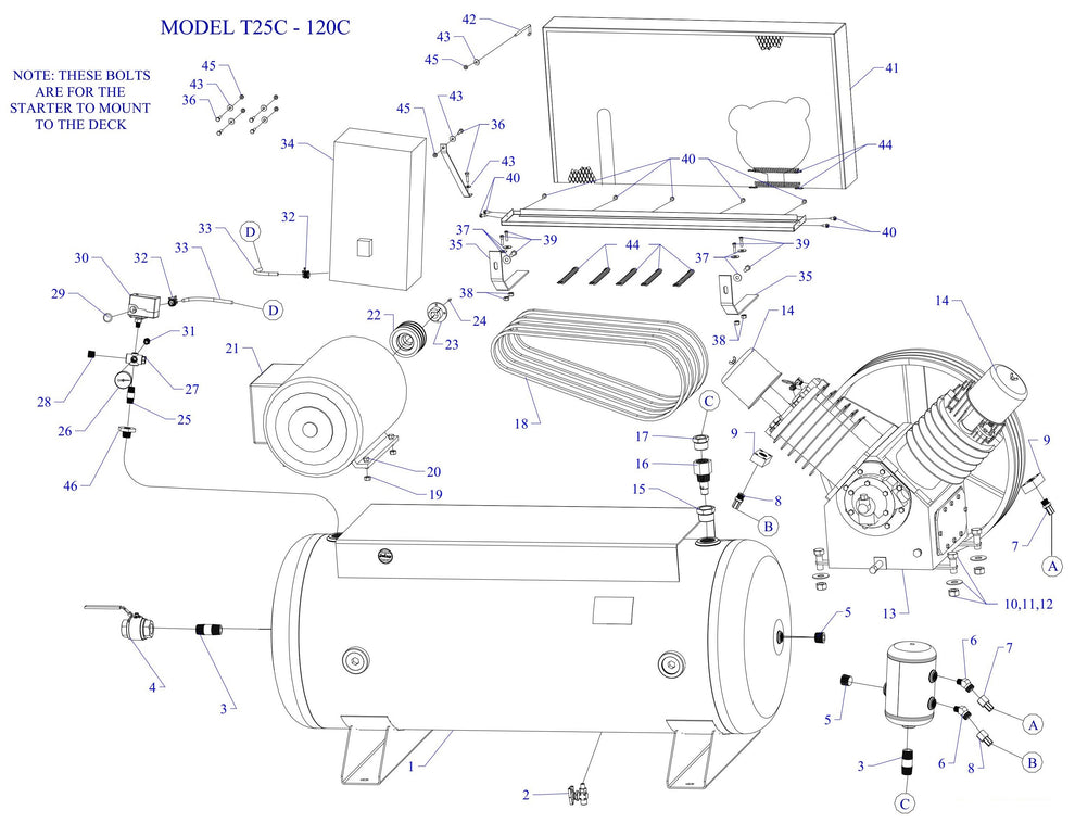 T25C-120C-SSC Single & Three Phase Air Compressor Assembly Parts By Jenny