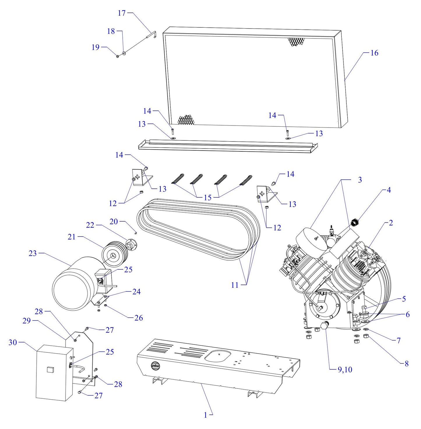 U10B-B Three Phase Air Compressor Assembly Parts