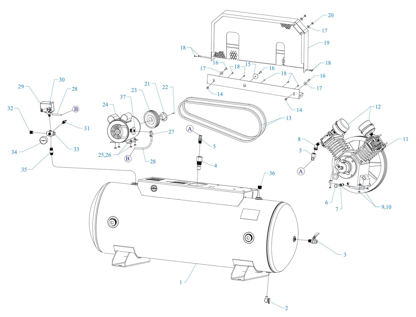 W3C-80C-SSC Single & Three Phase Air Compressor Assembly Parts By Jenny
