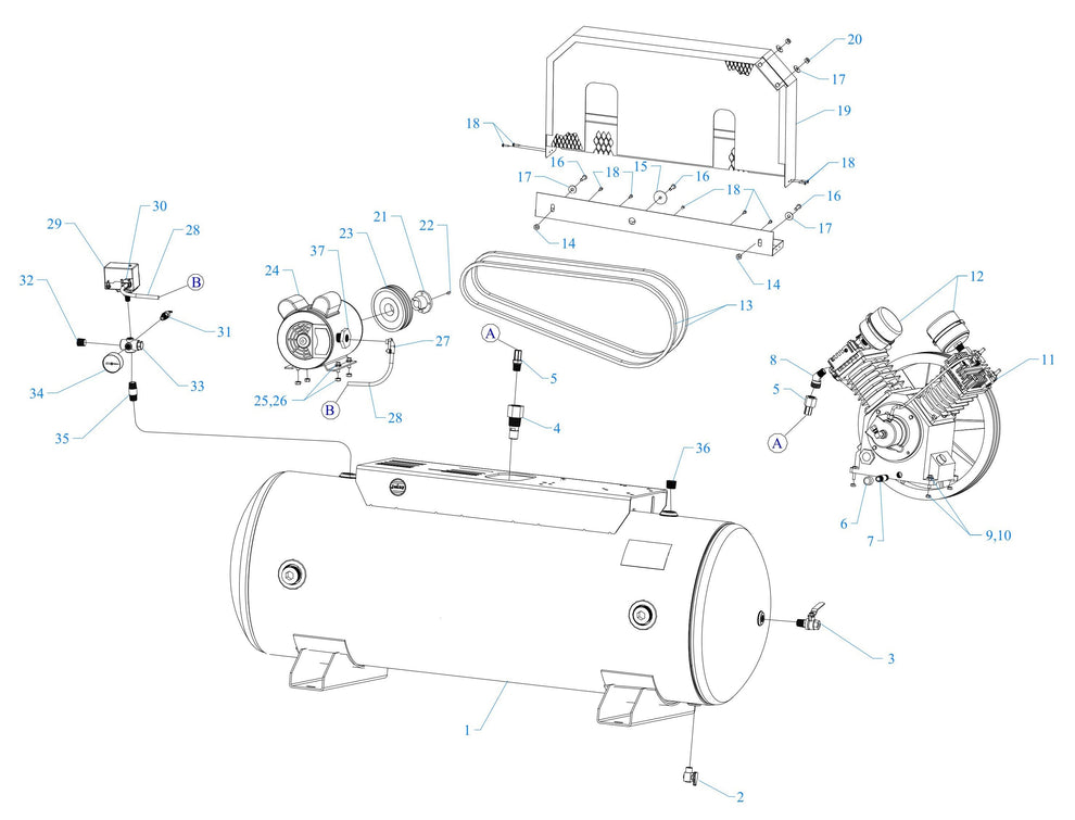 W3C-80C-SSC Single & Three Phase Air Compressor Assembly Parts By Jenny