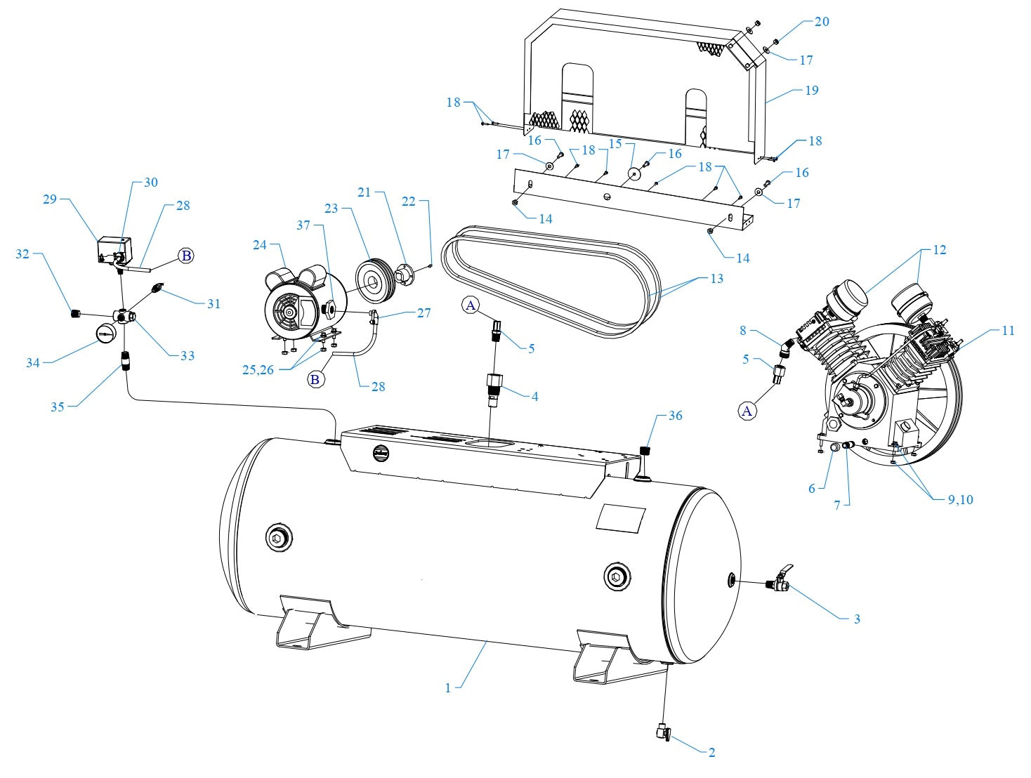 W3C-80C-SSC Single &amp; Three Phase Air Compressor  Assembly Parts By Jenny