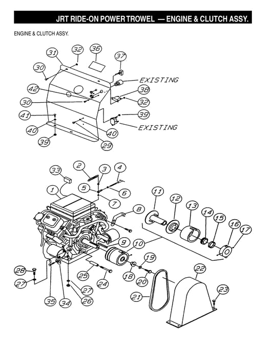 JRT Ride-On Power Trowel-Engine and Clutch Assembly (Fig 2)