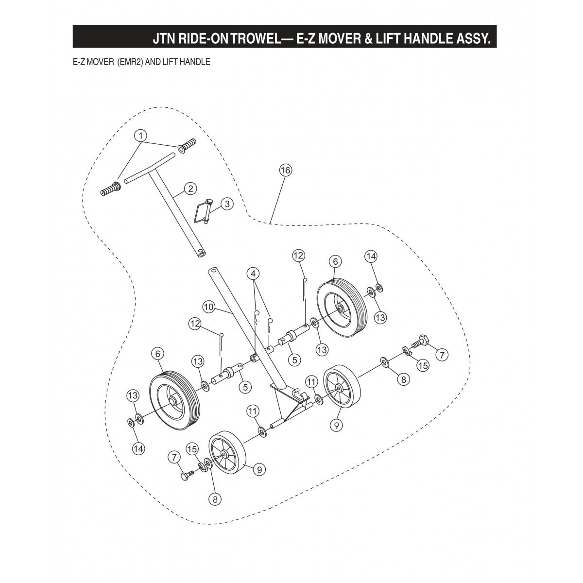 JTN Ride-On Trowel-E-Z Mover and Lift Handle Assembly