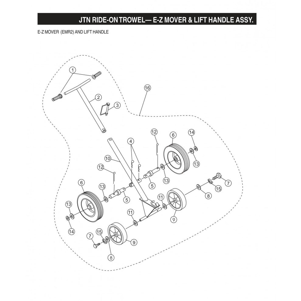 JTN Ride-On Trowel-E-Z Mover and Lift Handle Assembly