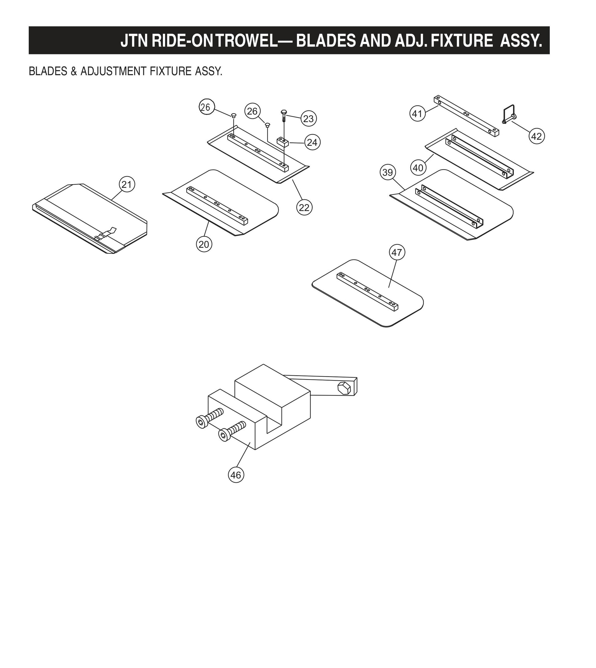 JTN Ride-On Trowel-Blades and ADJ. Fixture Assembly
