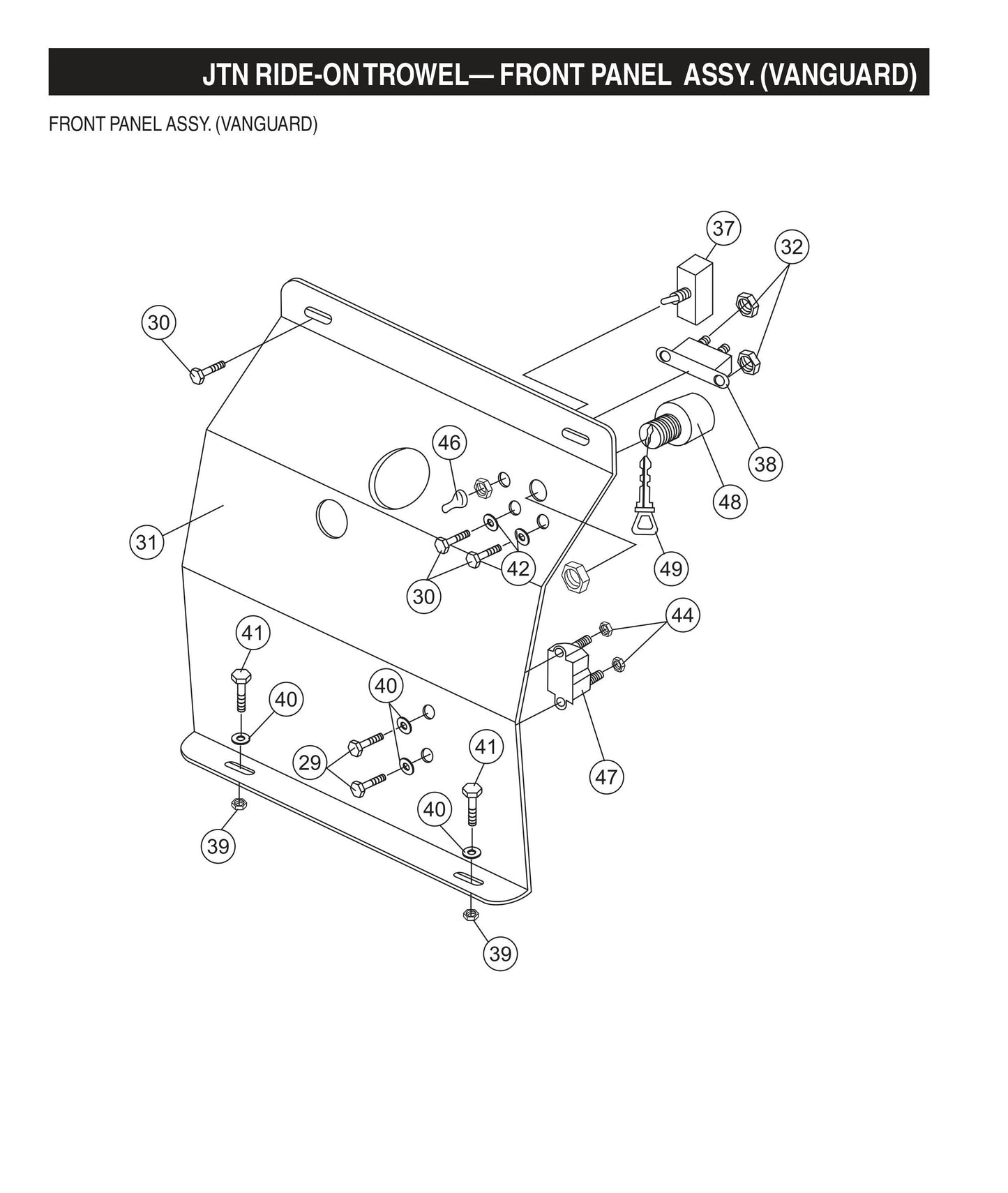 JTN Ride-On Trowel-Front Panel Assembly (Vanguard)