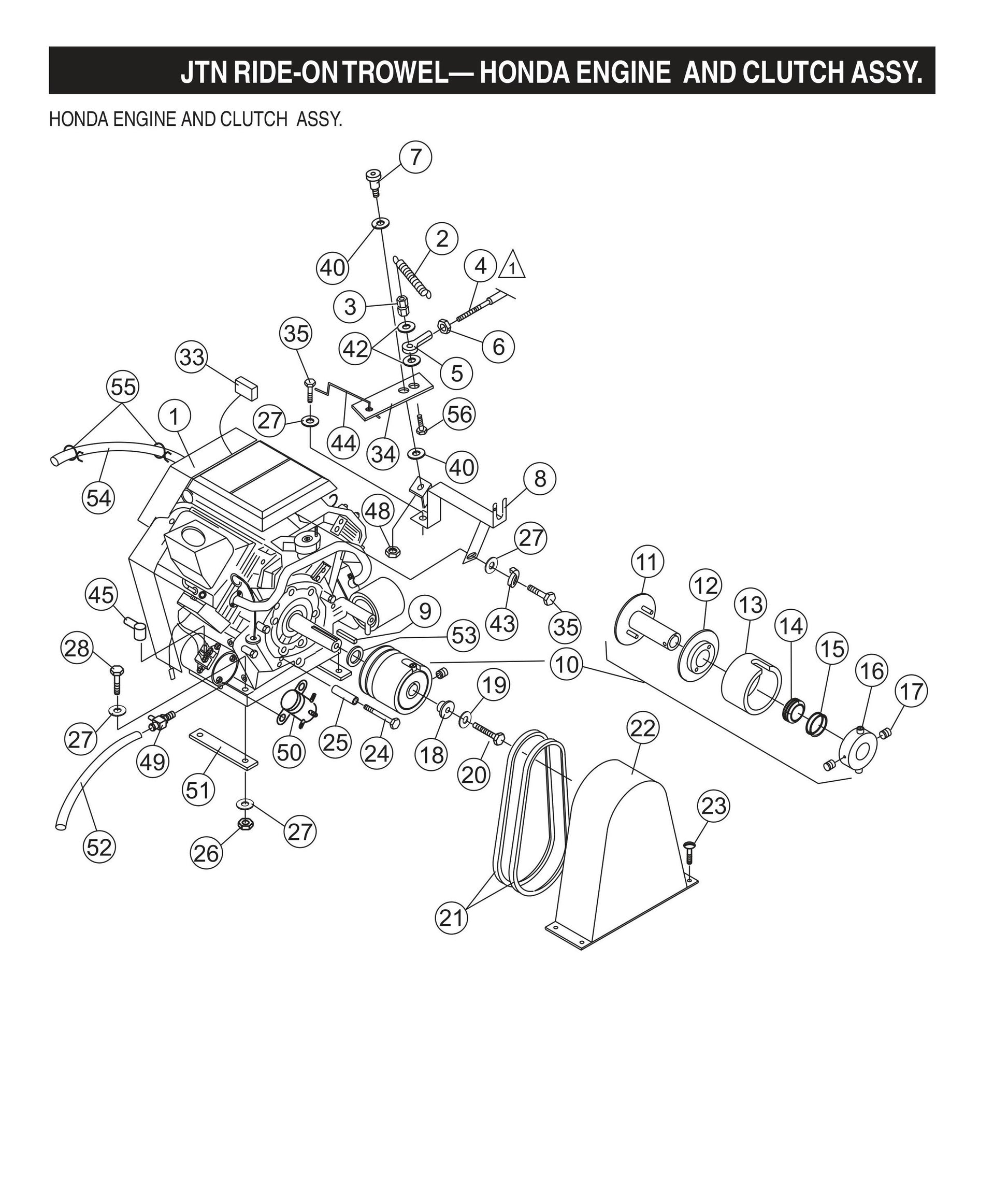 JTN Ride-On Trowel-Honda Engine and Clutch Assembly