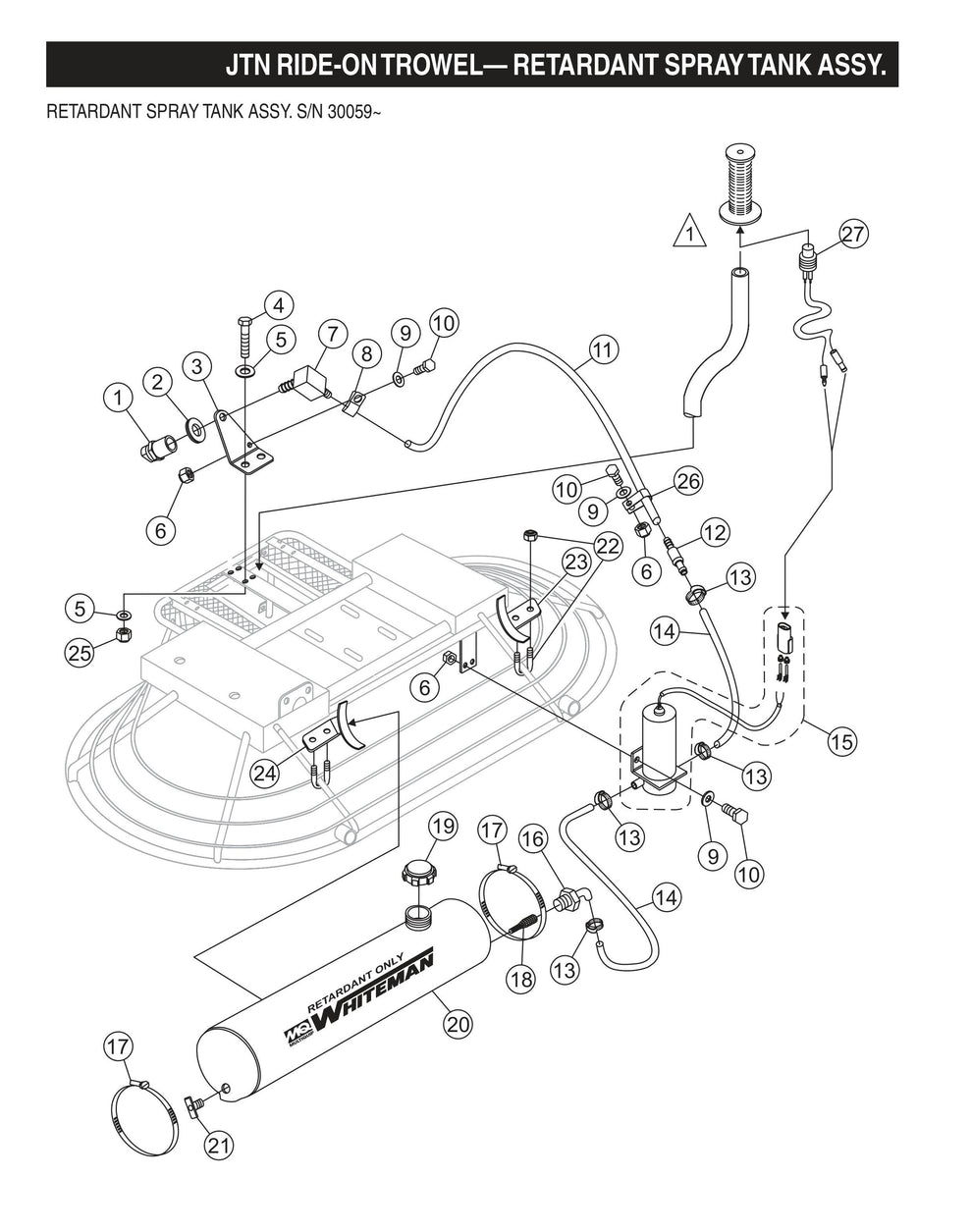 JTN Ride-On Trowel-Retardant Spray Tank Assembly S/N 30059