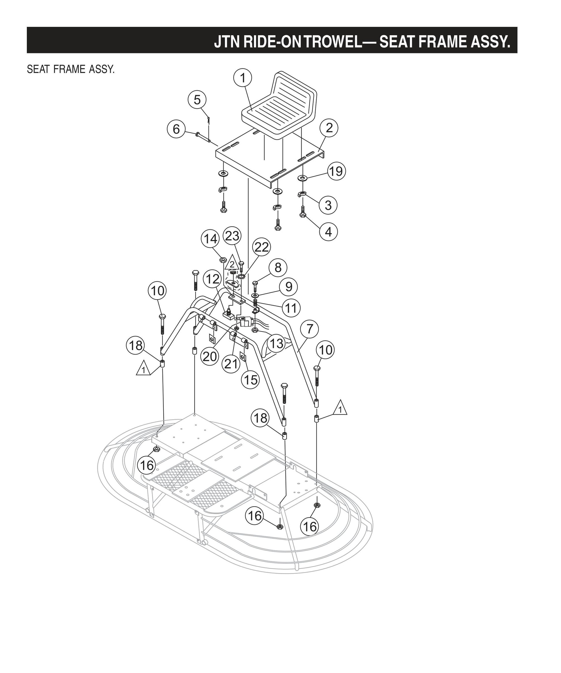 JTN Ride-On Trowel-Seat Frame Assembly
