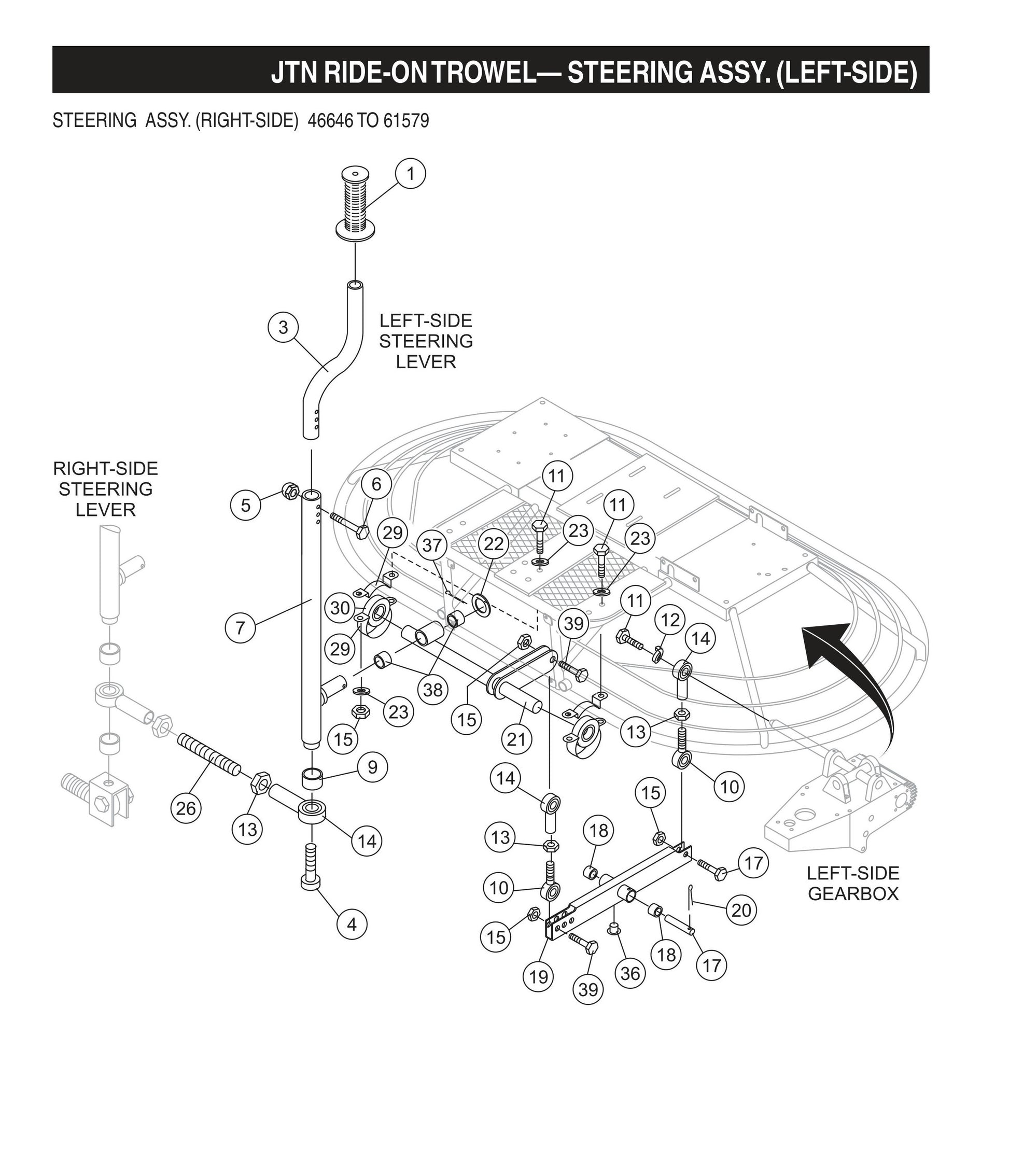 JTN Ride-On Trowel-Steering Assembly (Left-Side)