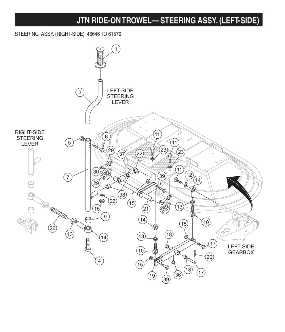 JTN Ride-On Trowel-Steering Assembly (Left-Side)