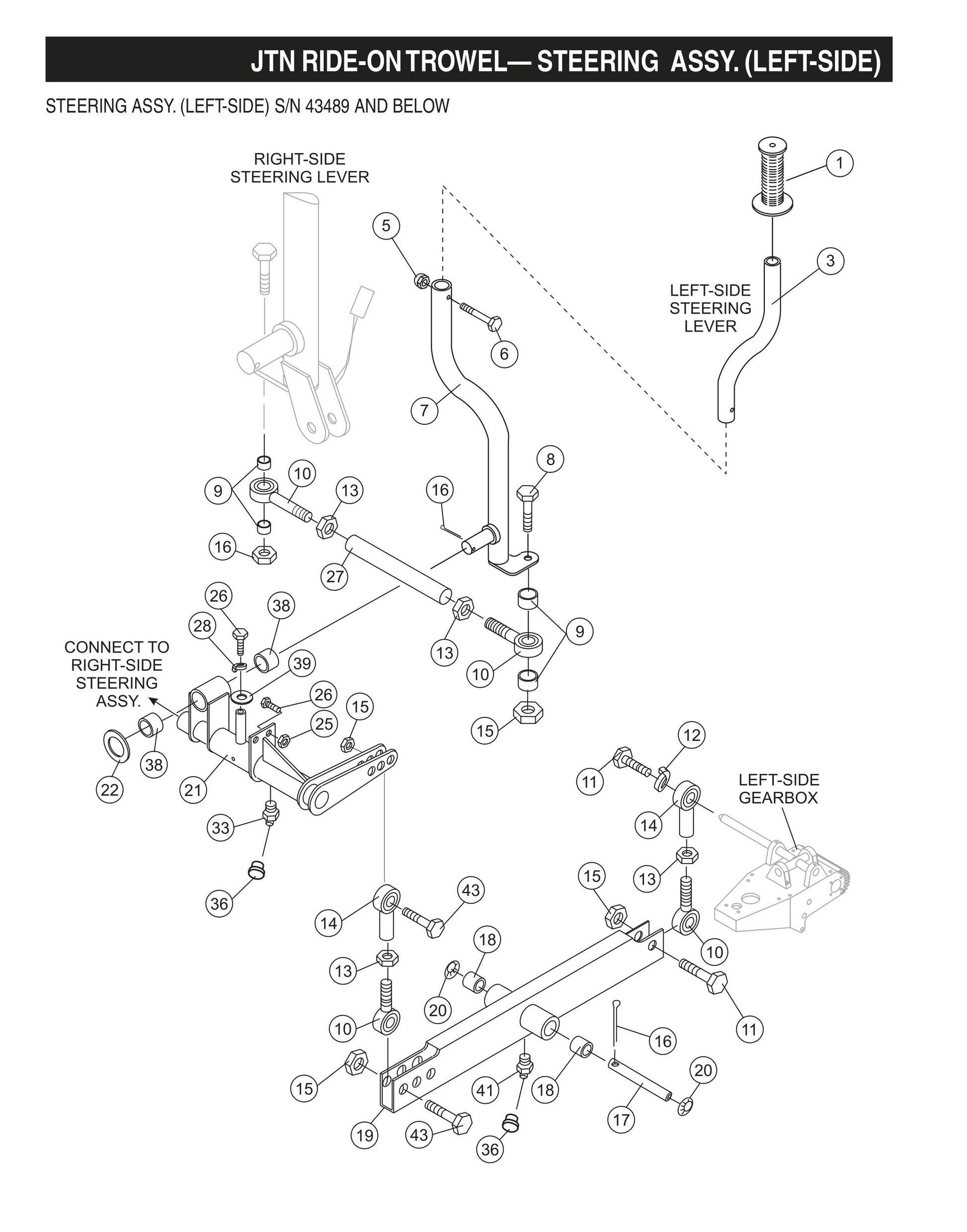 JTN Ride-On Trowel-Steering Assembly (Left-Side) S/N 43489 and Below
