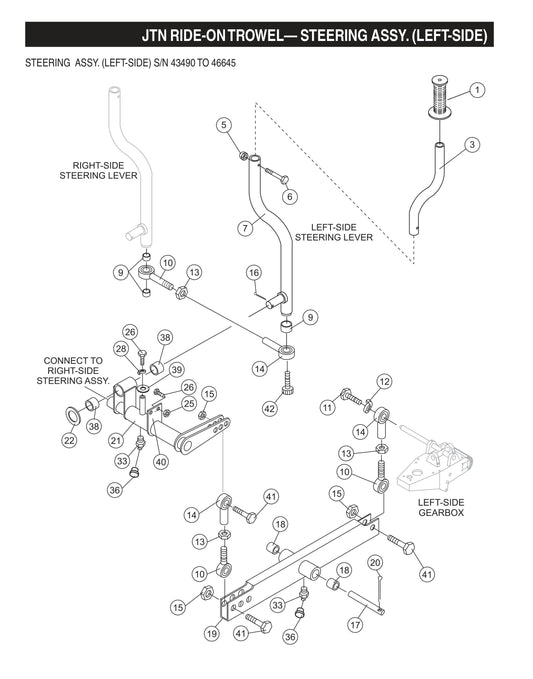 JTN Ride-On Trowel-Steering Assembly (Left-Side) S/N 43490