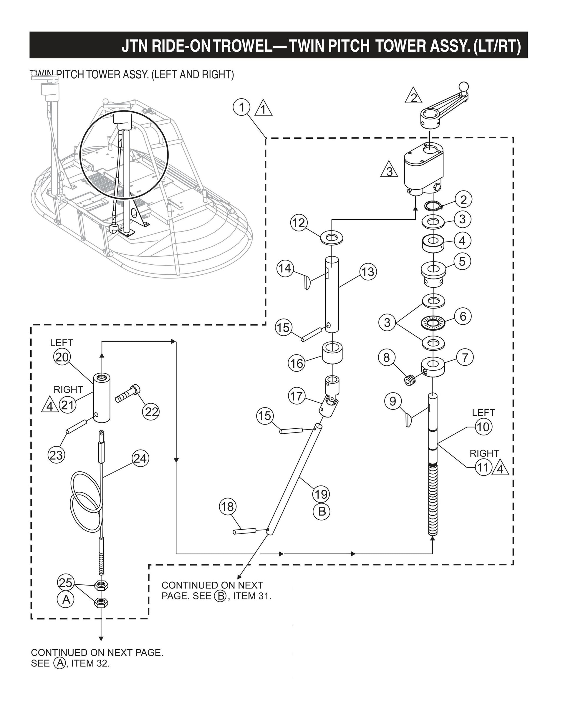 JTN Ride-On Trowel-Twin Pitch Tower Assembly (LT/RT)