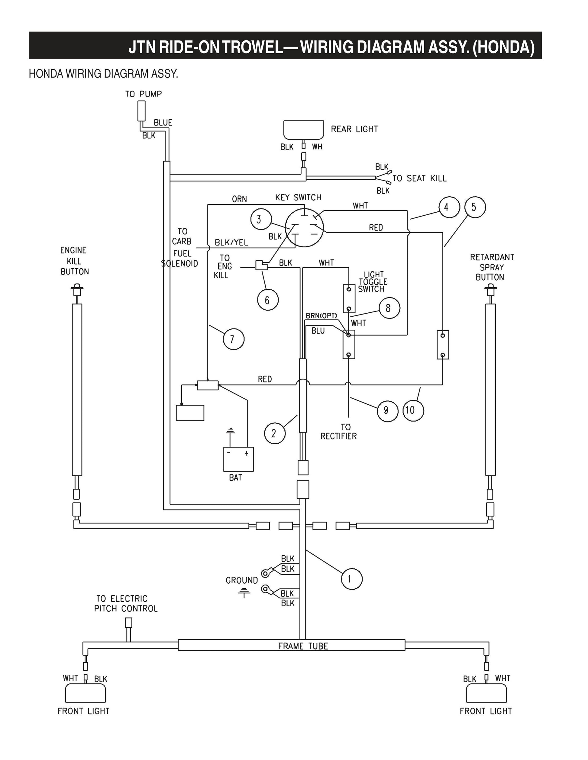 JTN Ride-On Trowel-Wiring Diagram Assembly (Honda)