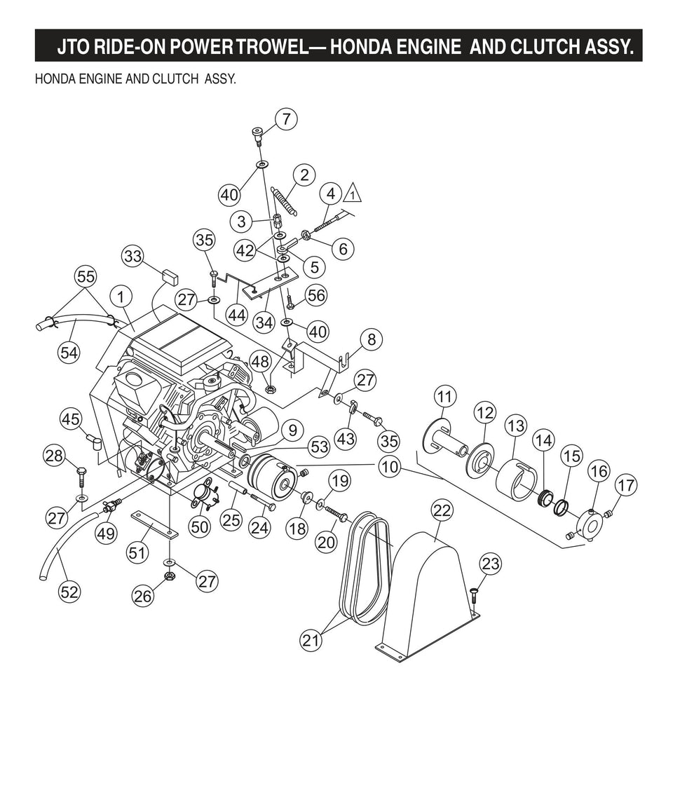 JTO Ride-On Power Trowel-Honda Engine and Clutch Assembly