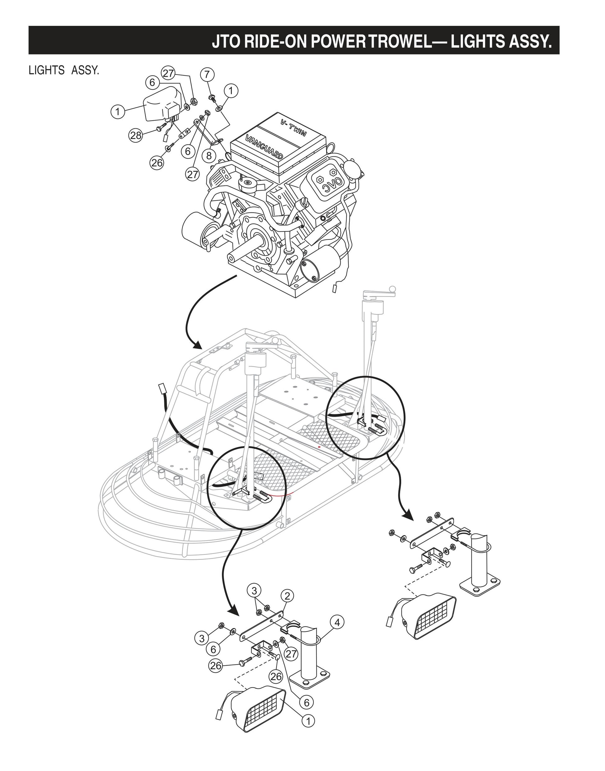 JTO Ride-On Power Trowel-Lights Assembly
