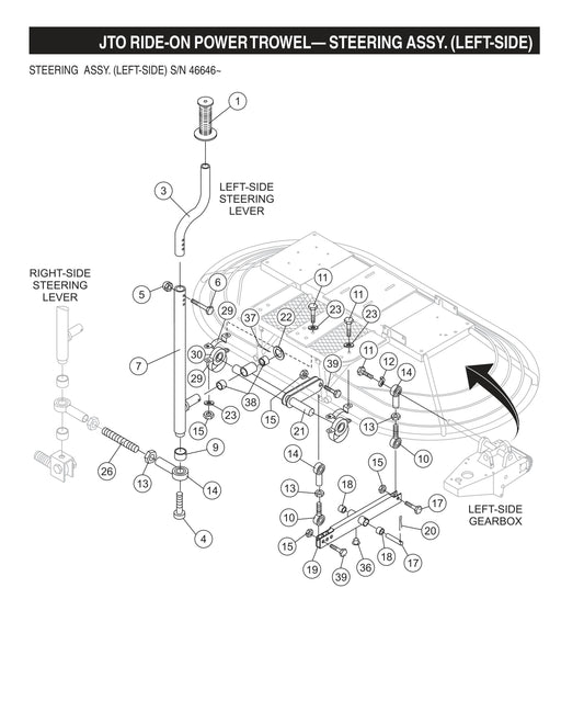 JTO Ride-On Power Trowel-Steering Assembly (Left-Side) S/N 46646