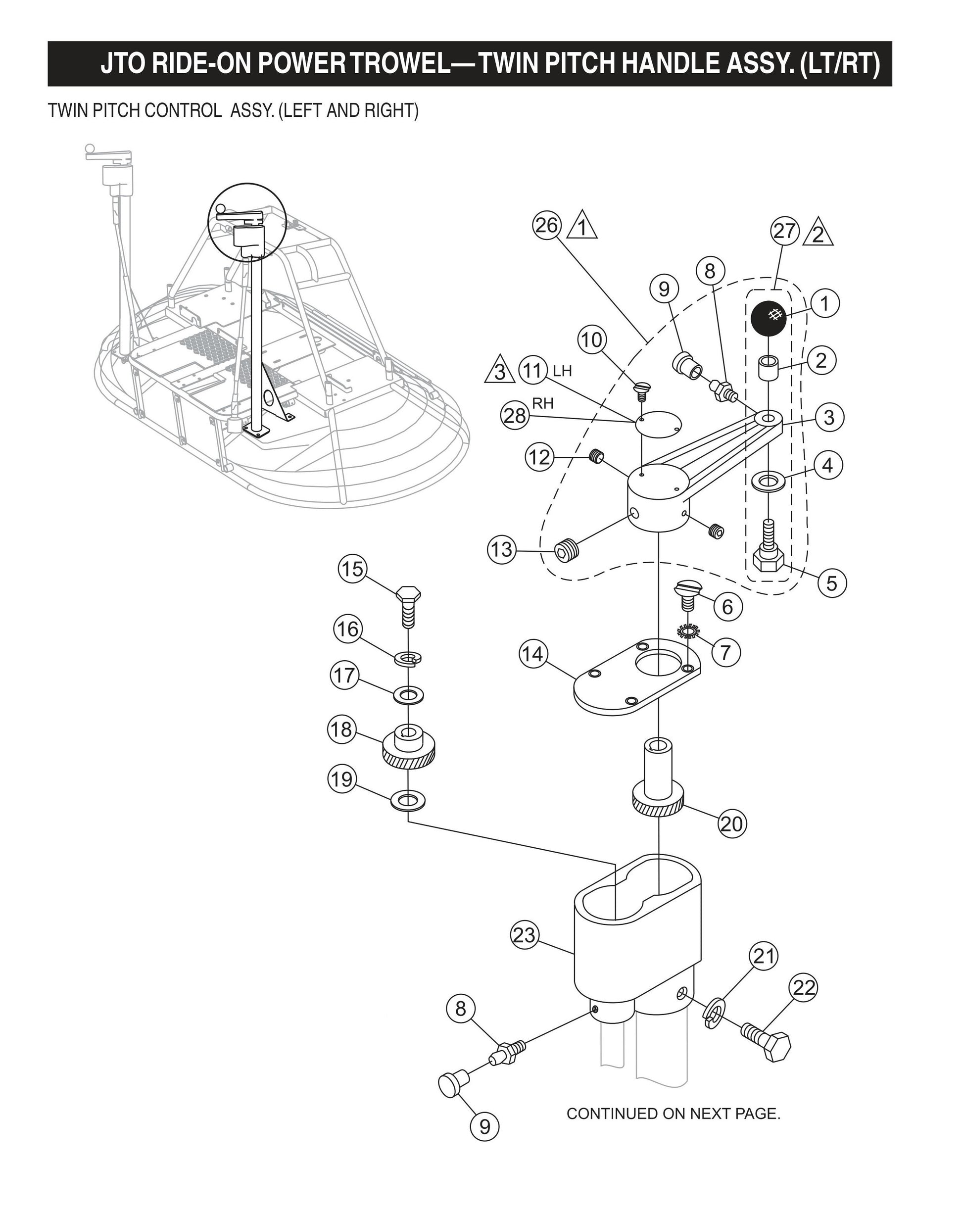 JTO Ride-On Power Trowel-Twin Pitch Handle Assembly (LT/RT)