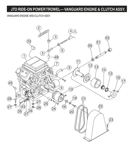 JTO Ride-On Power Trowel-Vanguard Engine and Clutch Assembly