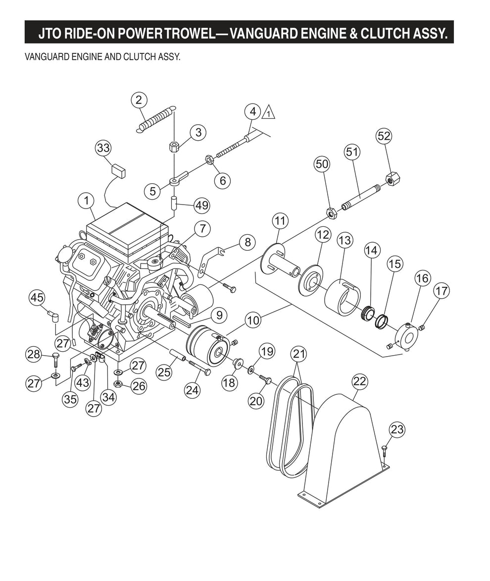 JTO Ride-On Power Trowel-Vanguard Engine and Clutch Assembly
