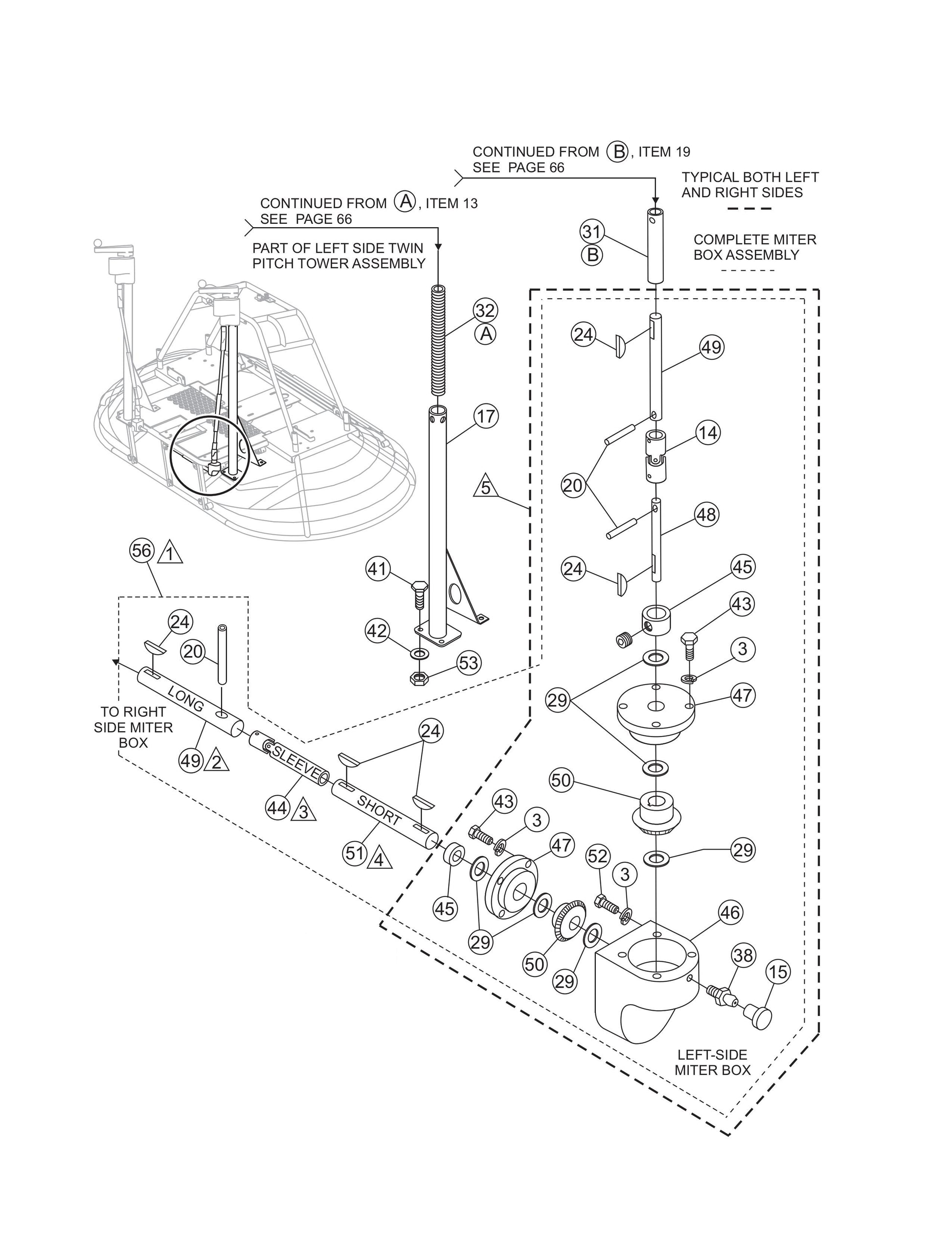 JWN-SERIES S/N VB0206951 AND BELOW Twin Pitch Miter Box Assembly (Left/Right) Parts