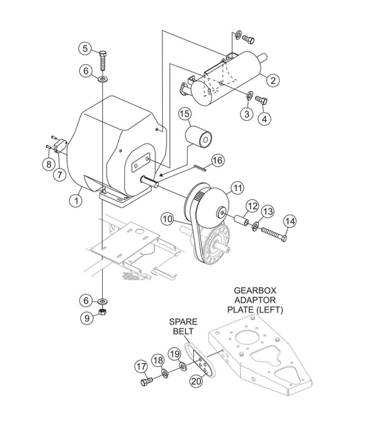 JWN-SERIES S/N VB0206951 AND BELOW Muffler/Belt Assembly Parts