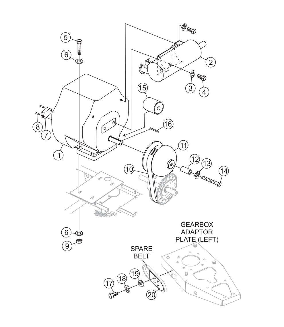 JWN-SERIES S/N VB0206951 AND BELOW Muffler/Belt Assembly Parts