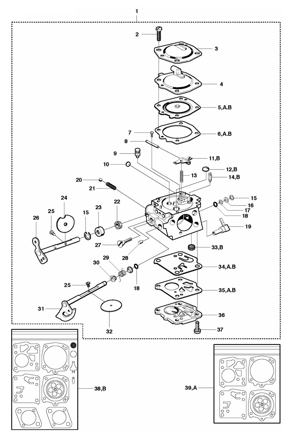 K650 Cut-n-Break Carburetor Details Assembly Parts by Husqvarna
