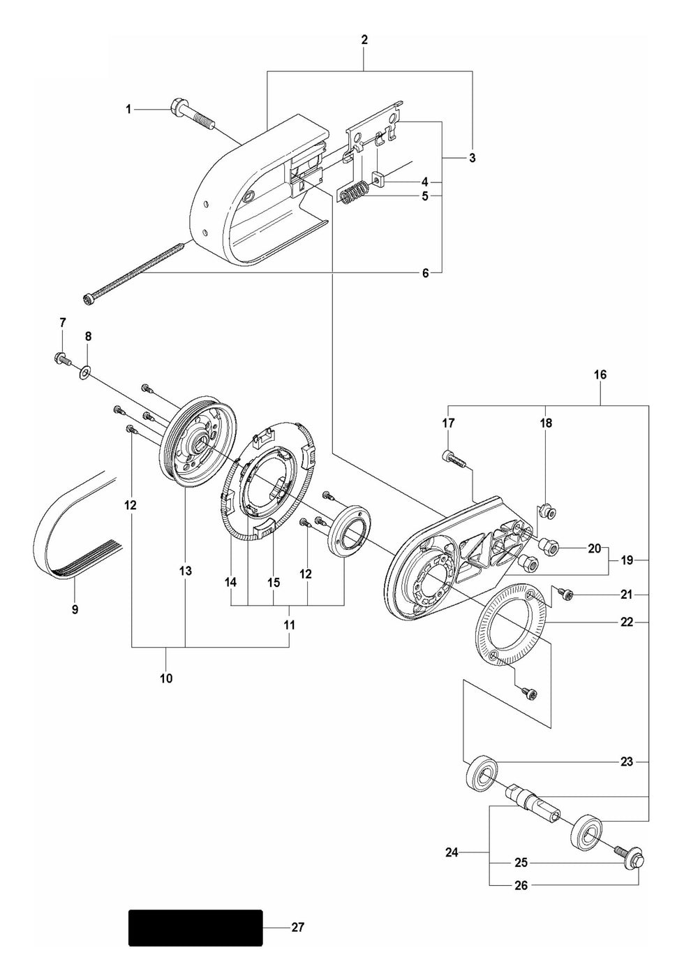 K760 Rescue Belt Guard and Pulley Assembly Parts by Husqvarna