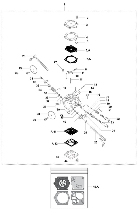K1250 Carburetor Details Assembly Parts by Husqvarna