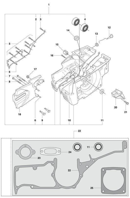 K1250 Crankcase Assembly Parts by Husqvarna