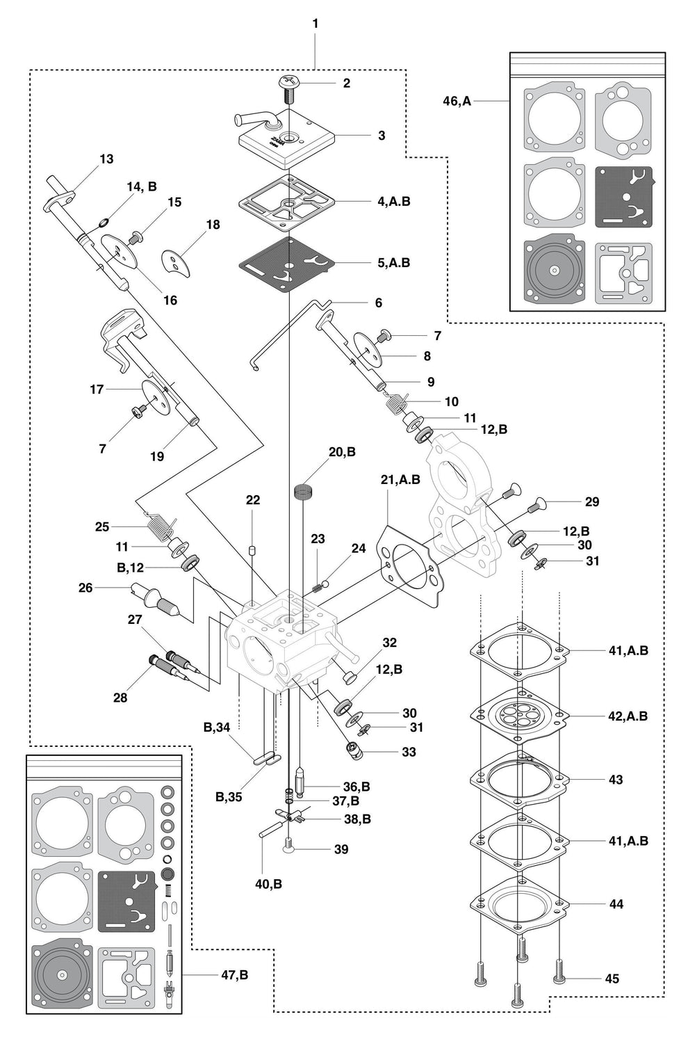 K750 Carburetor Assembly Parts by Husqvarna