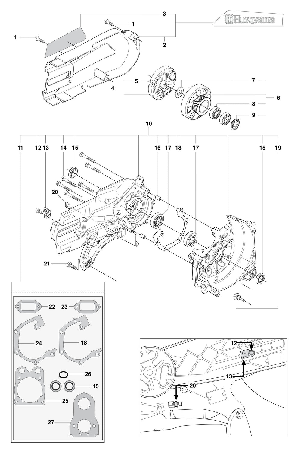 K750 Crankcase Assembly Parts by Husqvarna