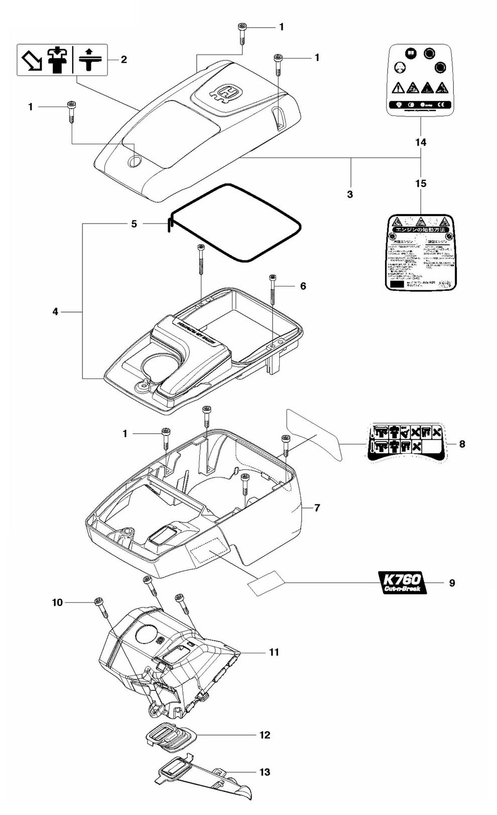 K760 Cut-N-Break Cylinder Cover Assembly Parts by Husqvarna