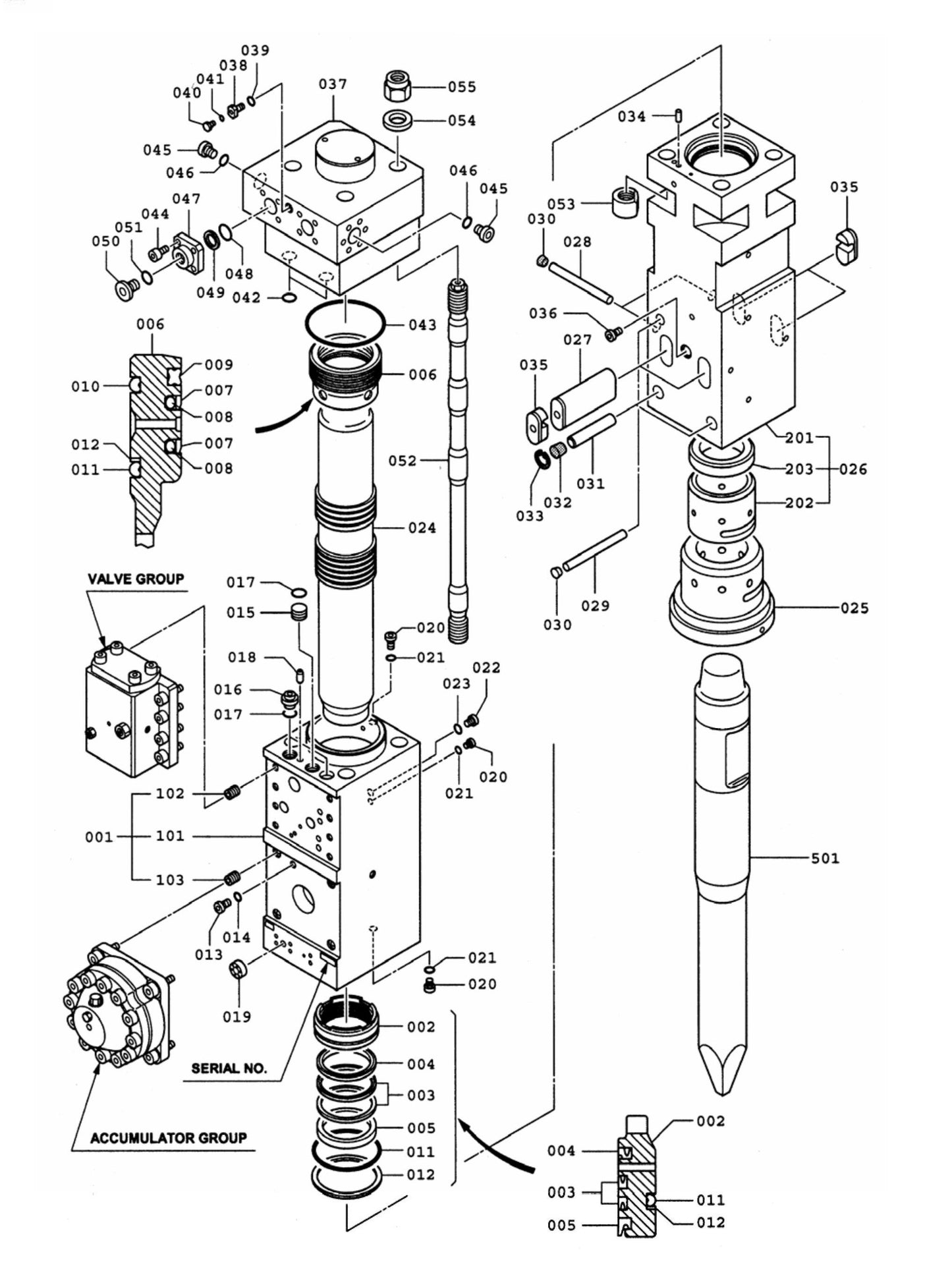 F70Qt Serial No.1001 ~1061 Hydraram Parts Breakdown Assembly Parts