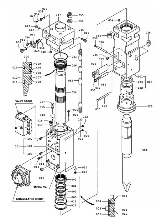 F70Qt Serial No.1001 ~1061 Hydraram Parts Breakdown Assembly Parts