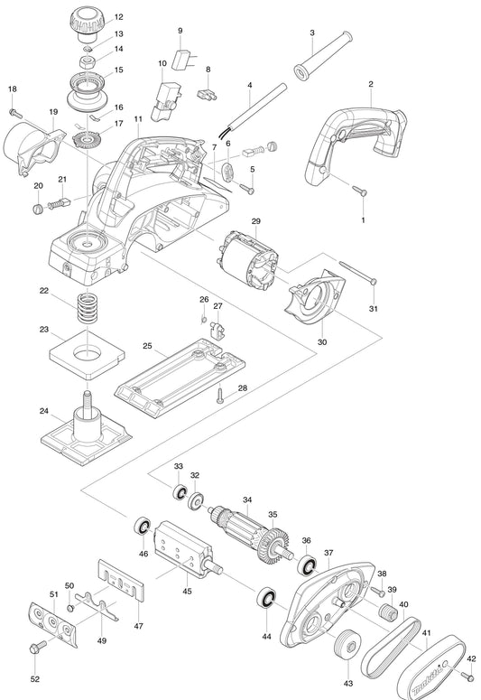 KP0800, KP0800K Planer Assembly Parts By Makita