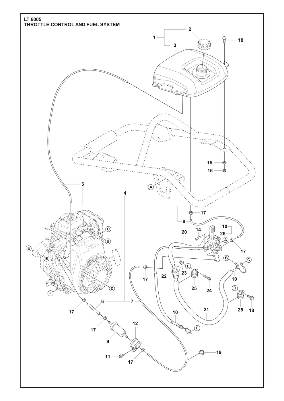Throttle Control And Fuel System Assembly Parts For LT6005 Compaction Rammers By Husqvarna