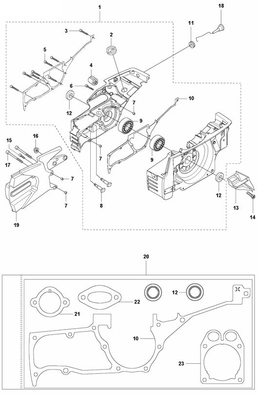 K1270 Crankcase Assembly Parts by Husqvarna