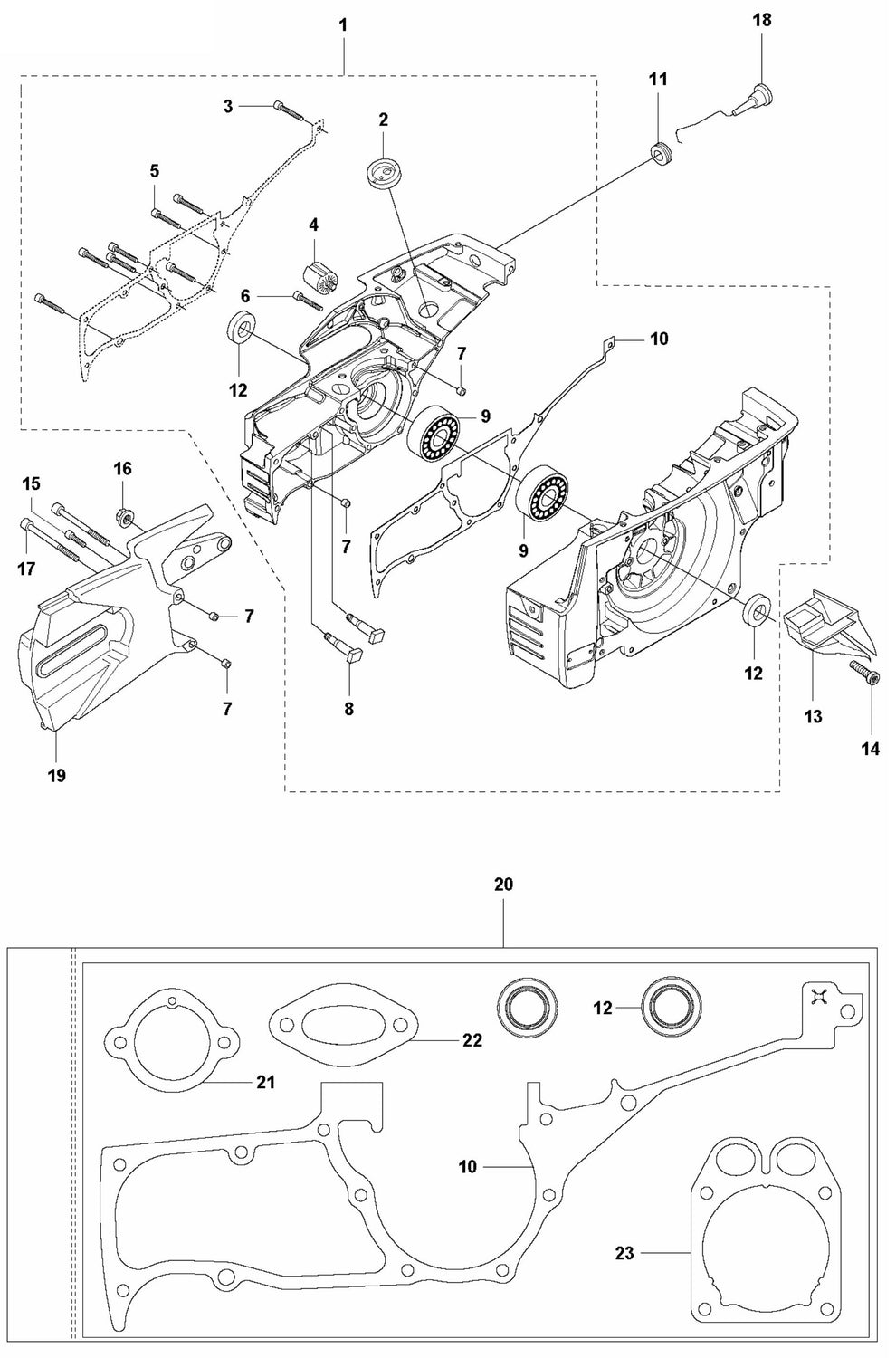 K1270 Crankcase Assembly Parts by Husqvarna