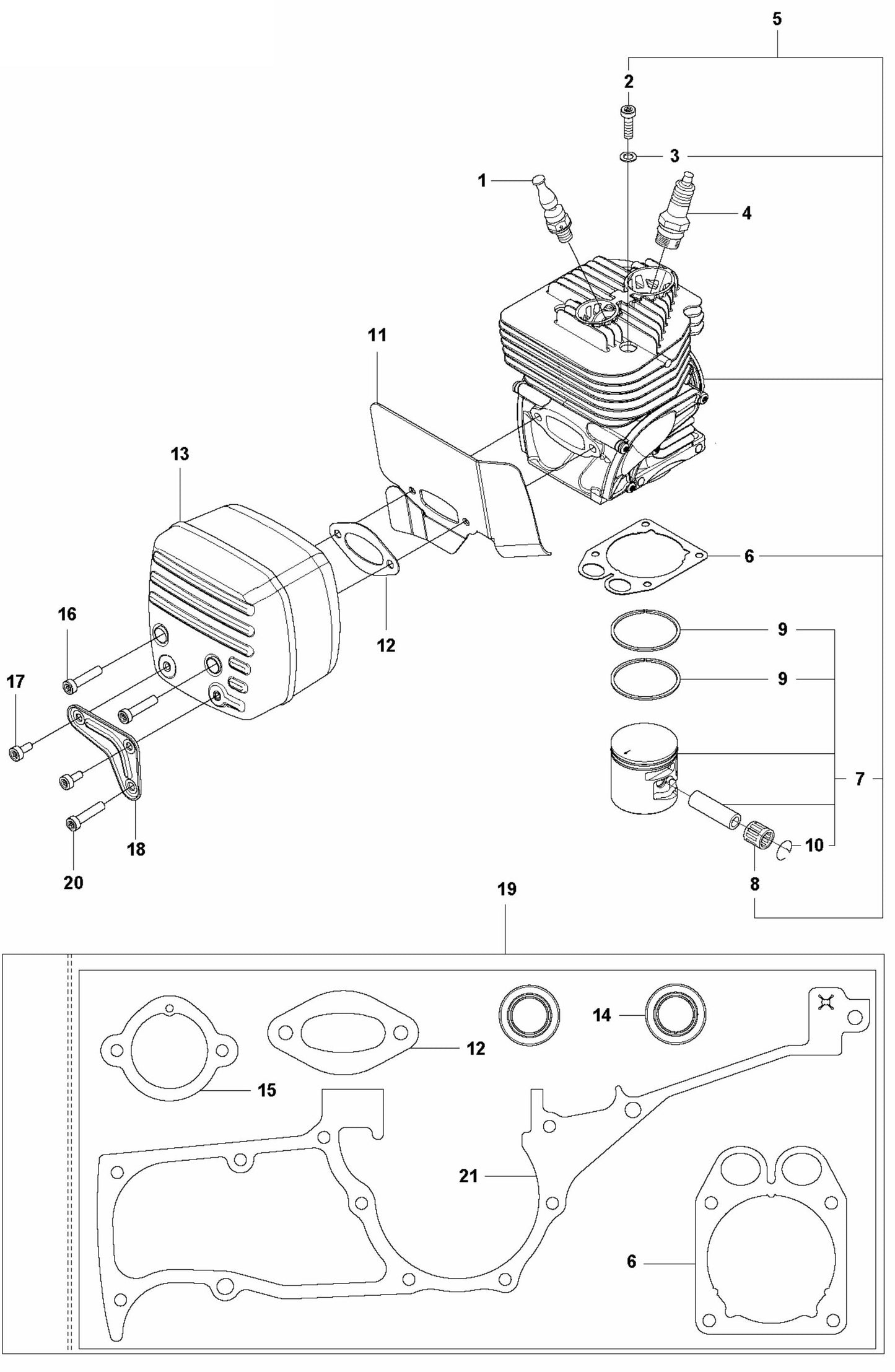 K1270 Cylinder, Piston and Muffler Assembly Parts by Husqvarna