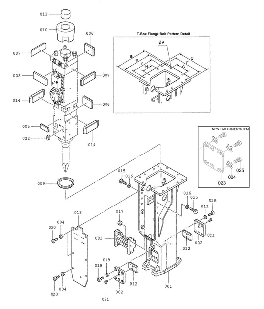 F70Qt Serial No. 1062 ~ & Up T-Box Mounting Assembly Parts