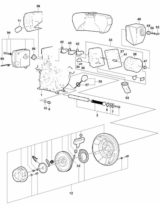 Engine - Hatz 1B30 - Manual Start Assembly Parts For LG 300 By Husqvarna