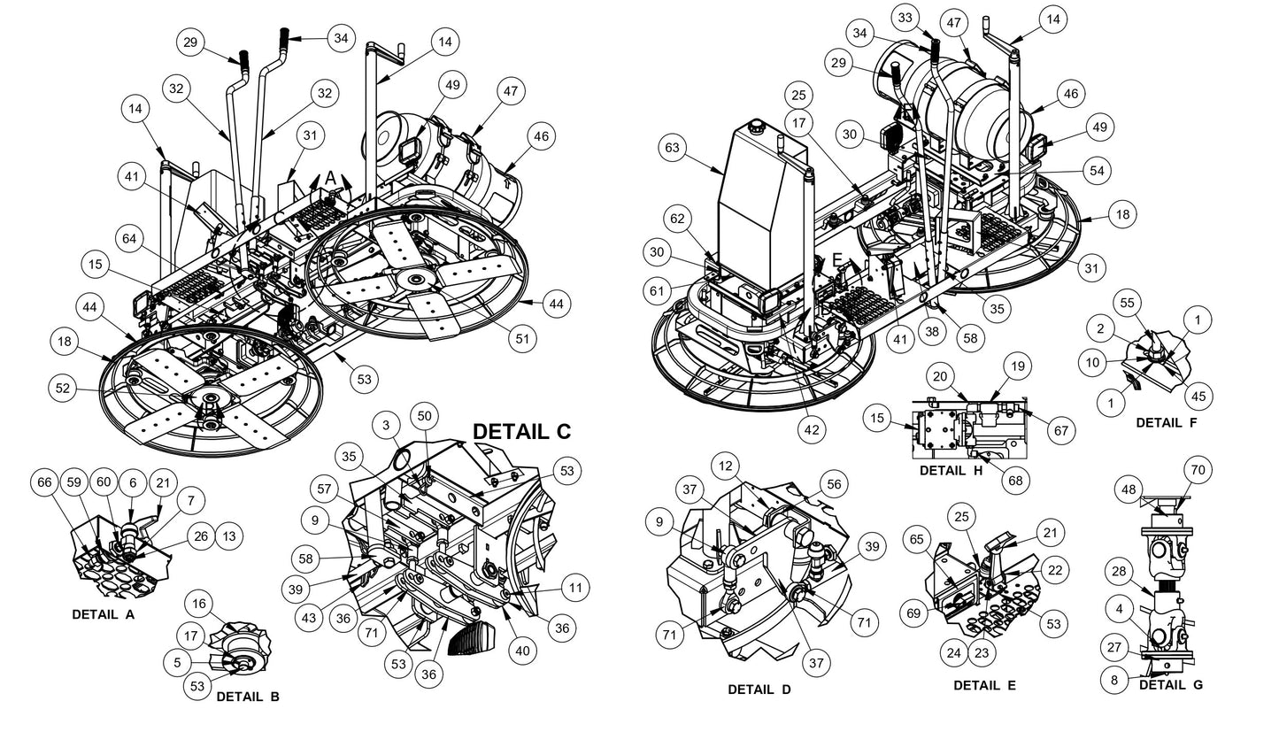 RP235 Polishing Trowels Lower Unit Assembly Parts by Allen Engineering