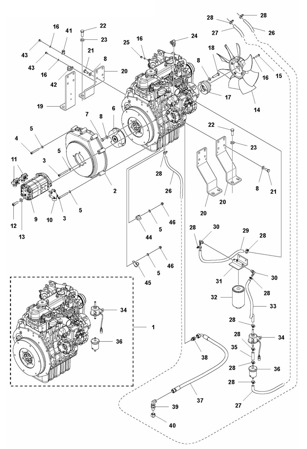 Engine- Kubota- D1105-E4-ACP-X Assembly Parts For LP 9505 Trench Roller By Husqvarna