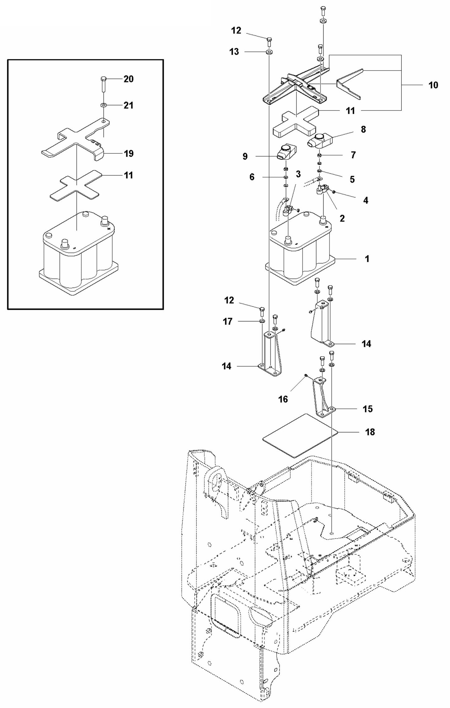 Battery - Battery Installation Assembly Parts For LP 9505 Trench Roller By Husqvarna